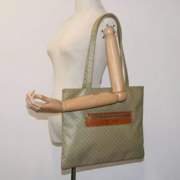 CELINE Macadam Canvas Tote Bag Beige Authentic - Picture 1 of 16